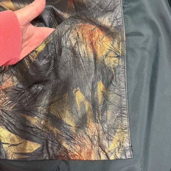 VTG Abstract Leather Jacket Open Front Made in Turkey Oversized Artsy Coat XL - Picture 6 of 11